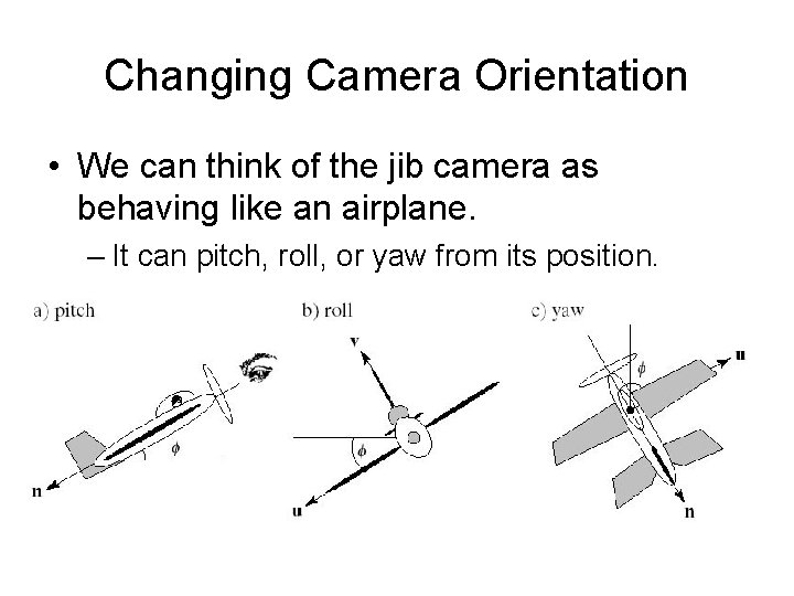 Changing Camera Orientation • We can think of the jib camera as behaving like