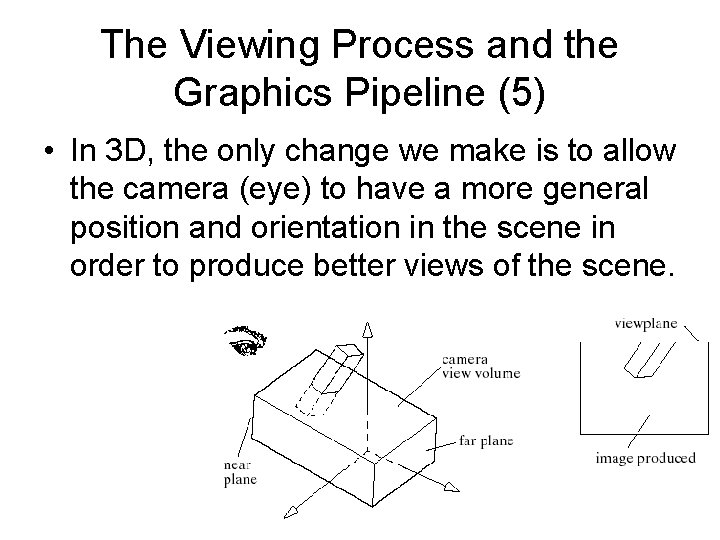 The Viewing Process and the Graphics Pipeline (5) • In 3 D, the only