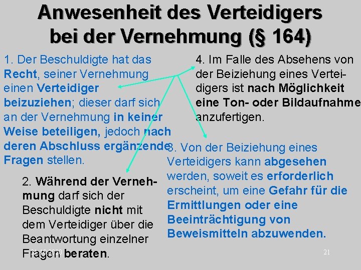 Anwesenheit des Verteidigers bei der Vernehmung (§ 164) 1. Der Beschuldigte hat das 4.