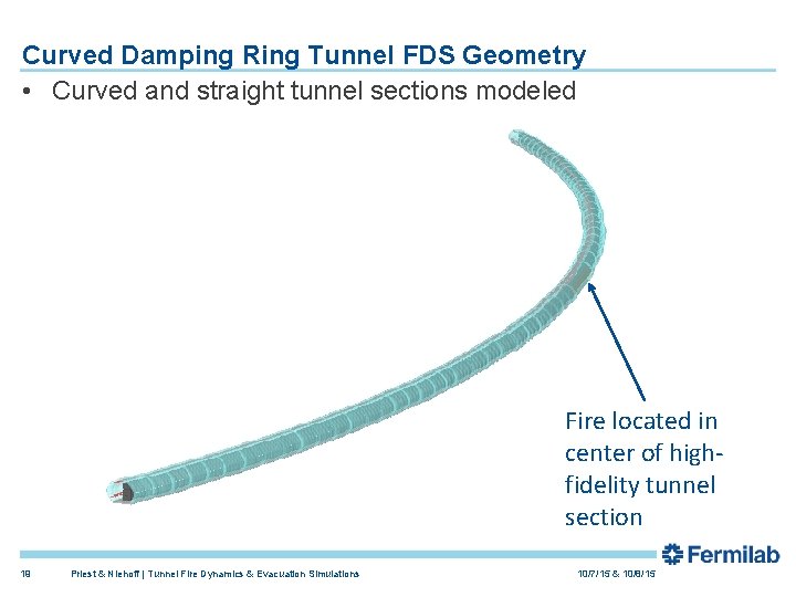 Curved Damping Ring Tunnel FDS Geometry • Curved and straight tunnel sections modeled Fire