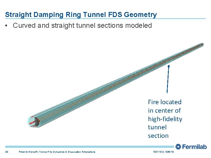 Straight Damping Ring Tunnel FDS Geometry • Curved and straight tunnel sections modeled Fire