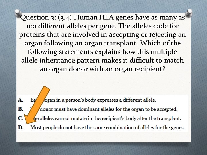 Question 3: (3. 4) Human HLA genes have as many as 100 different alleles