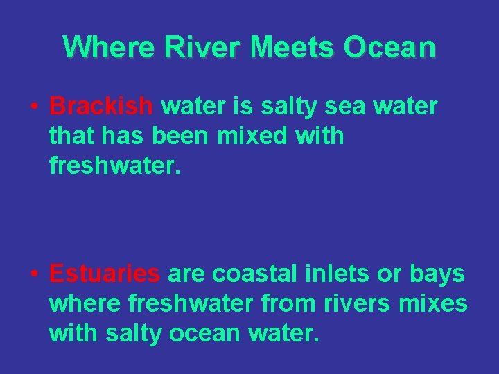 Where River Meets Ocean • Brackish water is salty sea water that has been