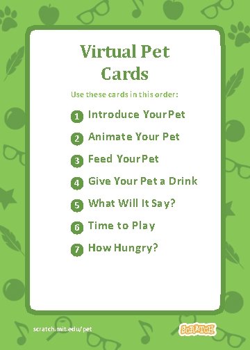 Virtual Pet Cards Use these cards in this order: 1 Introduce Your Pet 2