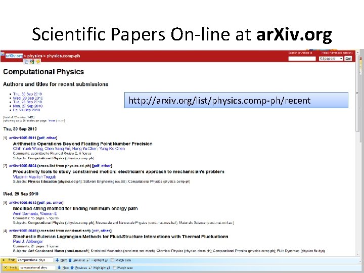 Scientific Papers On-line at ar. Xiv. org http: //arxiv. org/list/physics. comp-ph/recent Scientific Papers On-line at ar. Xiv. org http: //arxiv. org/list/physics. comp-ph/recent