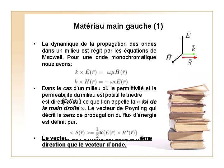 Matériau main gauche (1) • La dynamique de la propagation des ondes dans un