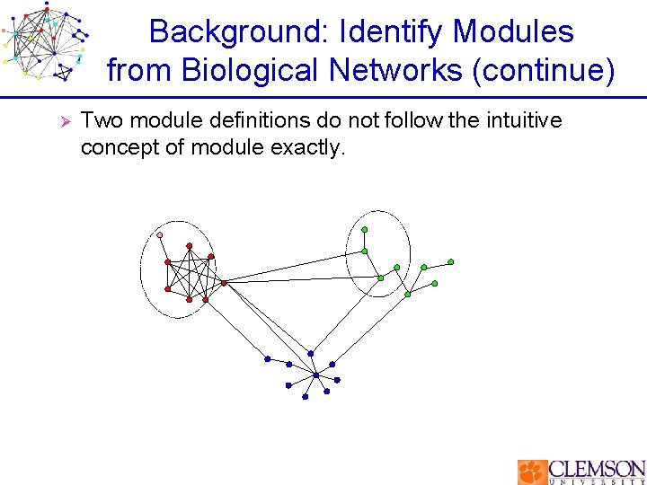 Background: Identify Modules from Biological Networks (continue) Ø Two module definitions do not follow