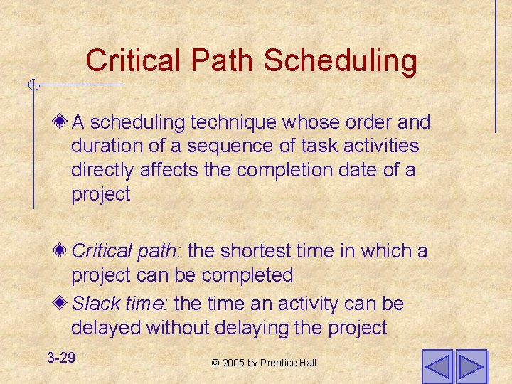 Critical Path Scheduling A scheduling technique whose order and duration of a sequence of