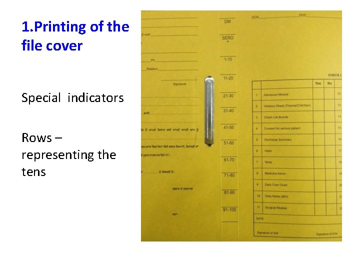 1. Printing of the file cover Special indicators Rows – representing the tens 