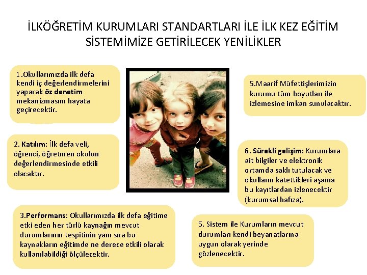 İLKÖĞRETİM KURUMLARI STANDARTLARI İLE İLK KEZ EĞİTİM SİSTEMİMİZE GETİRİLECEK YENİLİKLER 1. Okullarımızda ilk defa