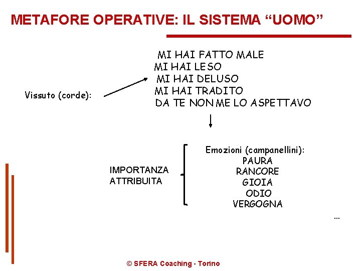 METAFORE OPERATIVE: IL SISTEMA “UOMO” Vissuto (corde): MI HAI FATTO MALE MI HAI LESO