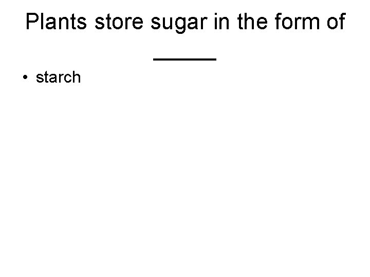 Plants store sugar in the form of _____ • starch 