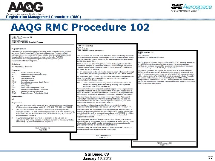 Registration Management Committee (RMC) AAQG RMC Procedure 102 San Diego, CA January 19, 2012
