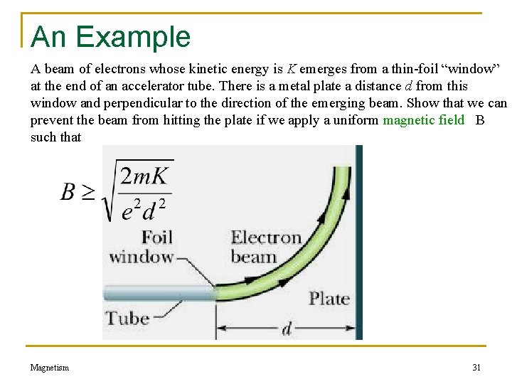 An Example A beam of electrons whose kinetic energy is K emerges from a An Example A beam of electrons whose kinetic energy is K emerges from a