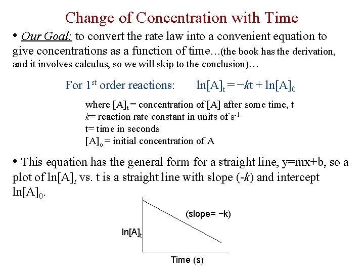 Change of Concentration with Time • Our Goal: to convert the rate law into