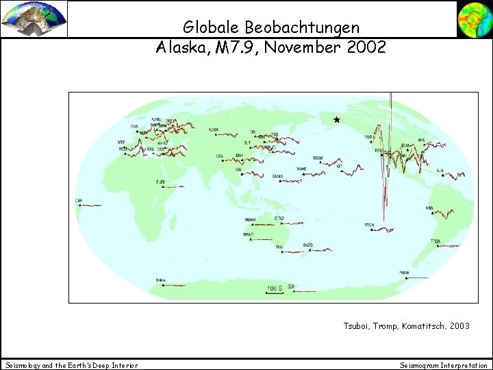 Globale Beobachtungen Alaska, M 7. 9, November 2002 Tsuboi, Tromp, Komatitsch, 2003 Seismology and Globale Beobachtungen Alaska, M 7. 9, November 2002 Tsuboi, Tromp, Komatitsch, 2003 Seismology and
