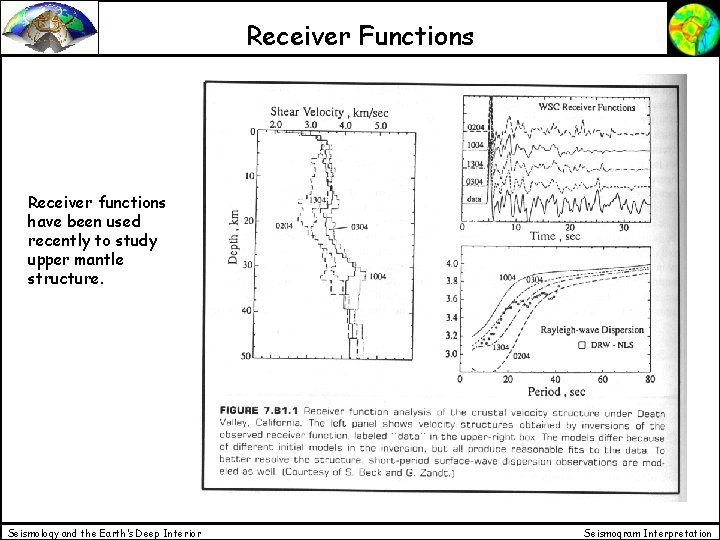 Receiver Functions Receiver functions have been used recently to study upper mantle structure. Seismology Receiver Functions Receiver functions have been used recently to study upper mantle structure. Seismology