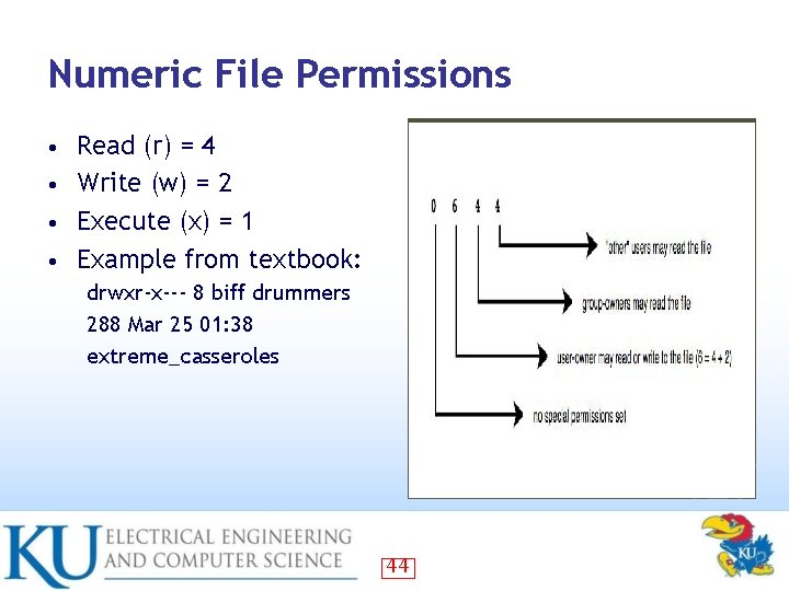 Numeric File Permissions Read (r) = 4 • Write (w) = 2 • Execute