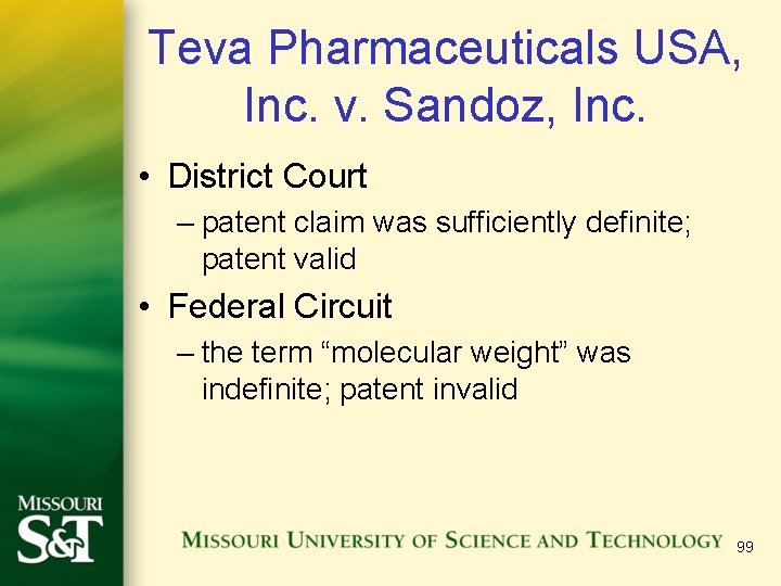 Teva Pharmaceuticals USA, Inc. v. Sandoz, Inc. • District Court – patent claim was