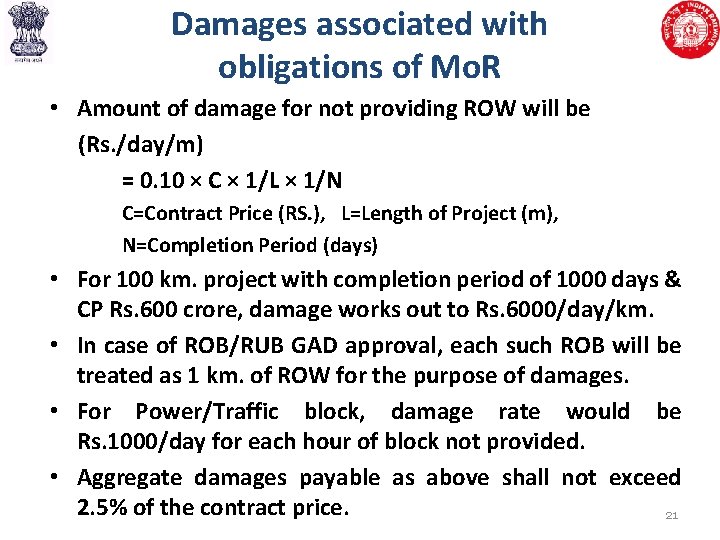 Damages associated with obligations of Mo. R • Amount of damage for not providing