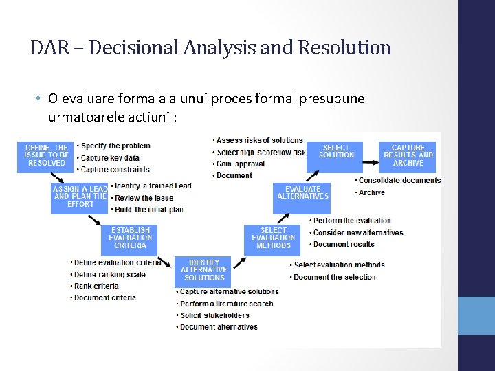DAR – Decisional Analysis and Resolution • O evaluare formala a unui proces formal