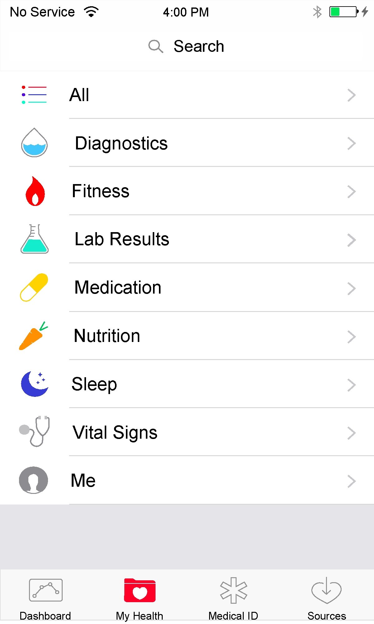 No Service 4: 00 PM Search All Diagnostics Fitness Lab Results Medication Nutrition Sleep