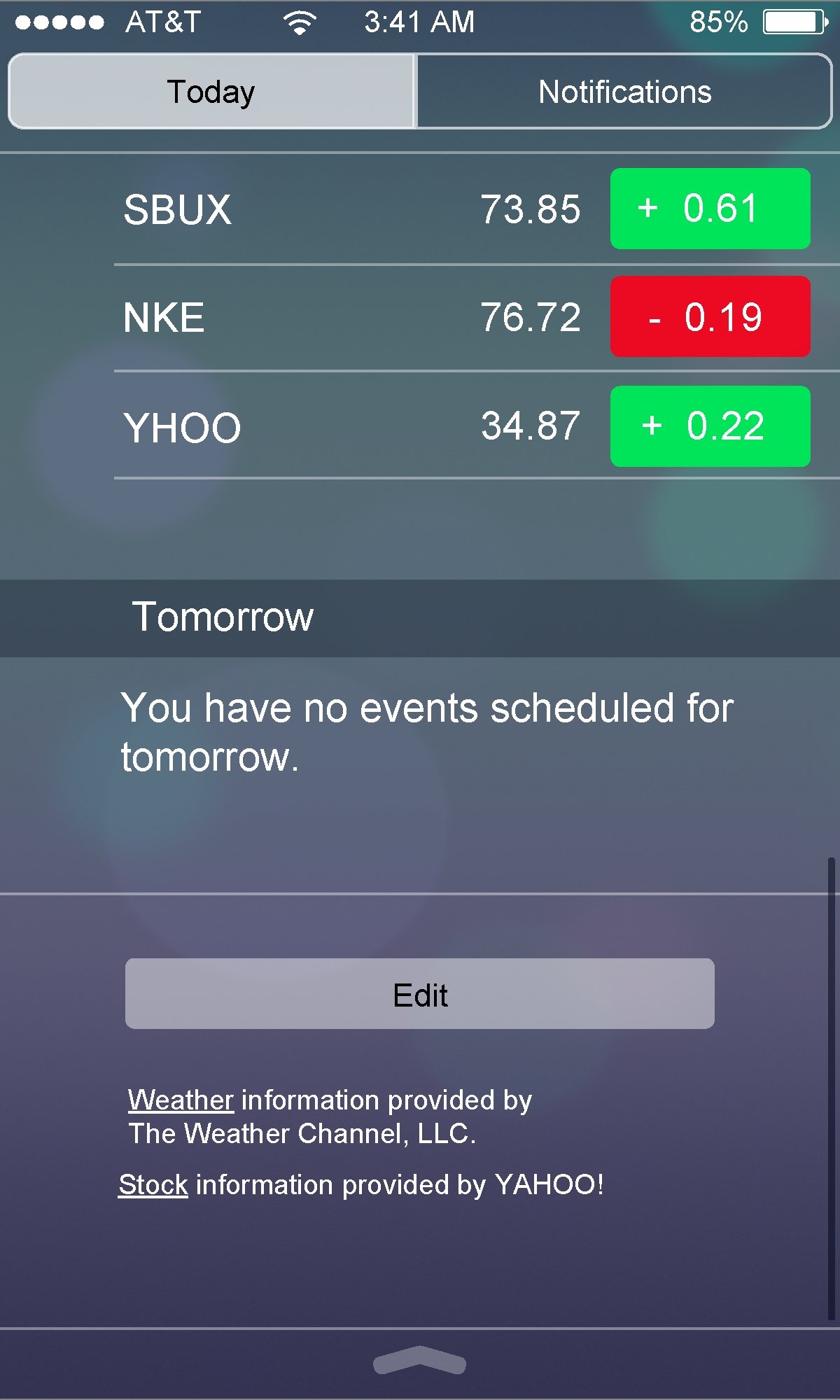 AT&T 85% 3: 41 AM Today Notifications SBUX 73. 85 + 0. 61 NKE
