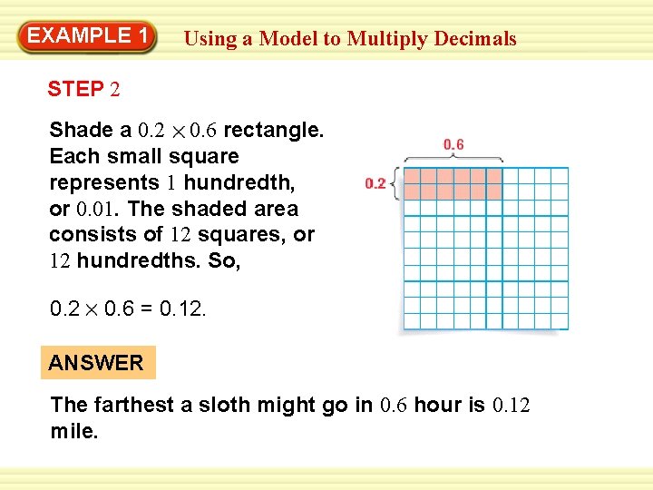 EXAMPLE 1 Using a Model to Multiply Decimals STEP 2 Shade a 0. 2