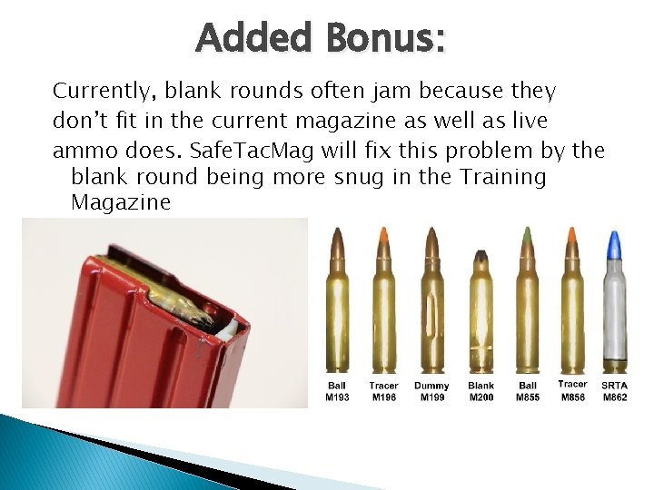 Added Bonus: Currently, blank rounds often jam because they don’t fit in the current