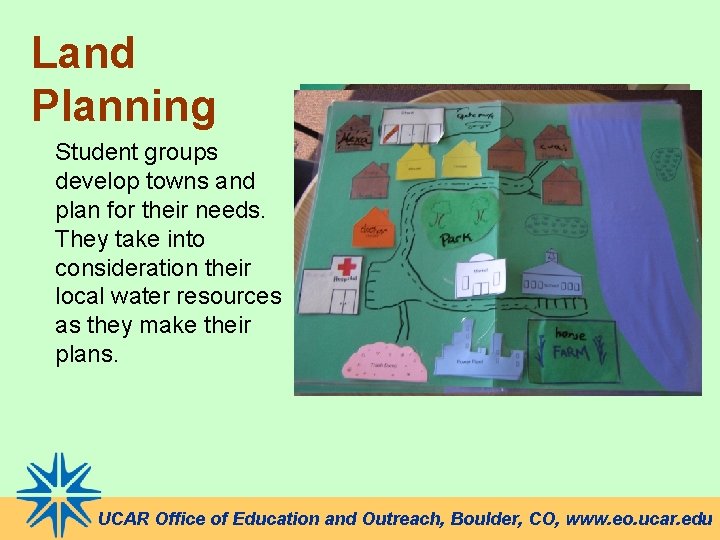 Land Planning Student groups develop towns and plan for their needs. They take into