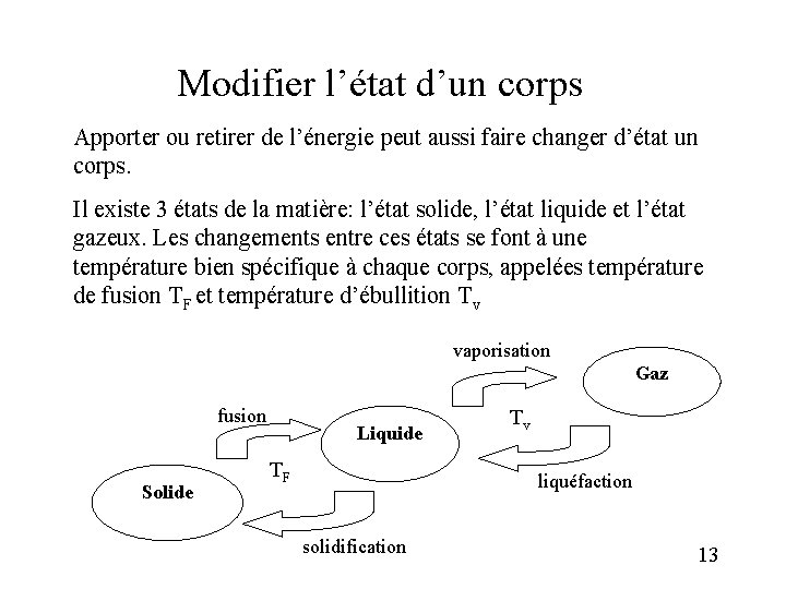 Modifier l’état d’un corps Apporter ou retirer de l’énergie peut aussi faire changer d’état