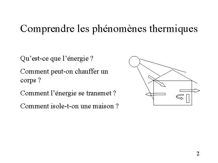 Comprendre les phénomènes thermiques Qu’est-ce que l’énergie ? Comment peut-on chauffer un corps ?