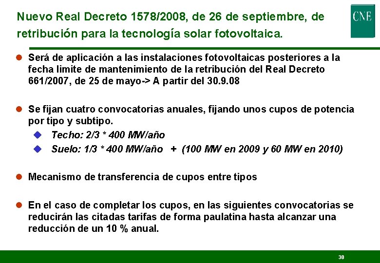 Nuevo Real Decreto 1578/2008, de 26 de septiembre, de retribución para la tecnología solar