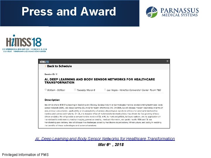 Press and Award AI, Deep Learning and Body Sensor Networks for Healthcare Transformation Mar