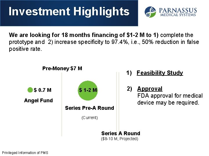 Investment Highlights We are looking for 18 months financing of $1 -2 M to