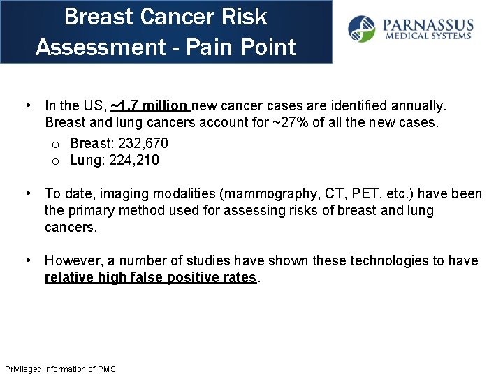 Breast Cancer Risk Assessment - Pain Point • In the US, ~1. 7 million