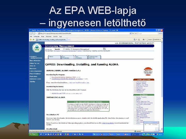 Az EPA WEB lapja – ingyenesen letölthető 