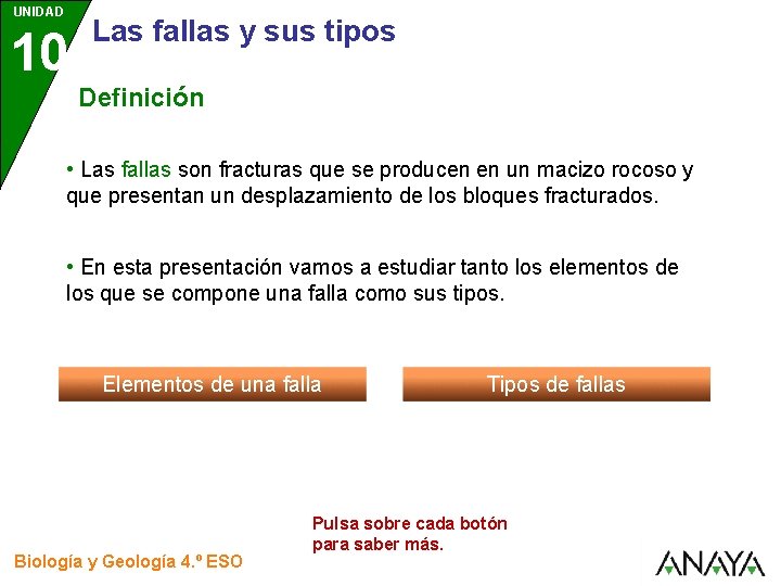 UNIDAD 10 Las fallas y sus tipos Definición • Las fallas son fracturas que UNIDAD 10 Las fallas y sus tipos Definición • Las fallas son fracturas que