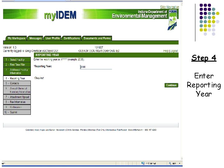 Step 4 Enter Reporting Year 
