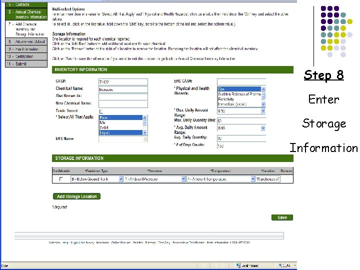 Step 8 Enter Storage Information 