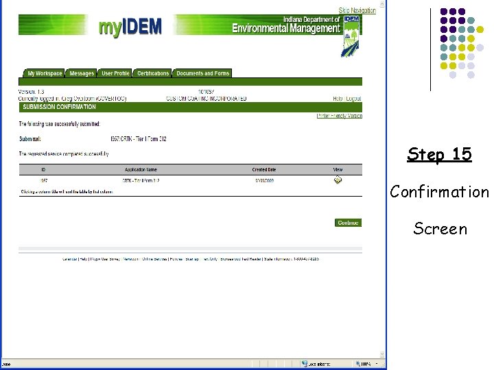 Step 15 Confirmation Screen 