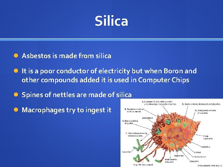 Silica Asbestos is made from silica It is a poor conductor of electricity but