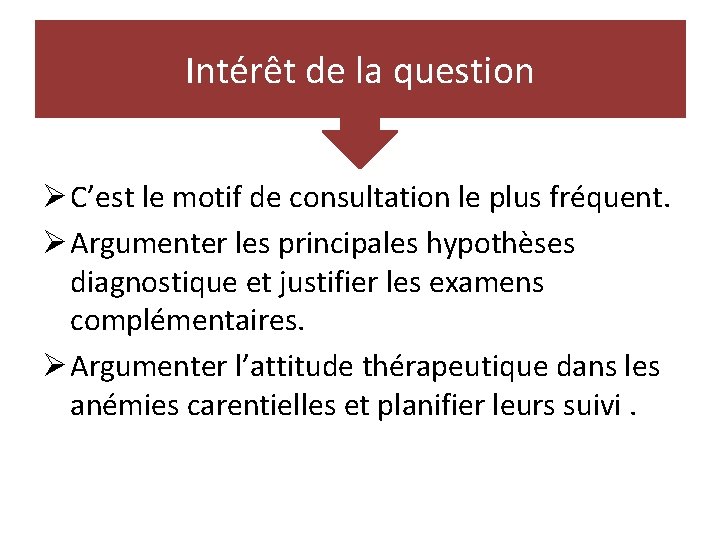 Intérêt de la question Ø C’est le motif de consultation le plus fréquent. Ø Intérêt de la question Ø C’est le motif de consultation le plus fréquent. Ø