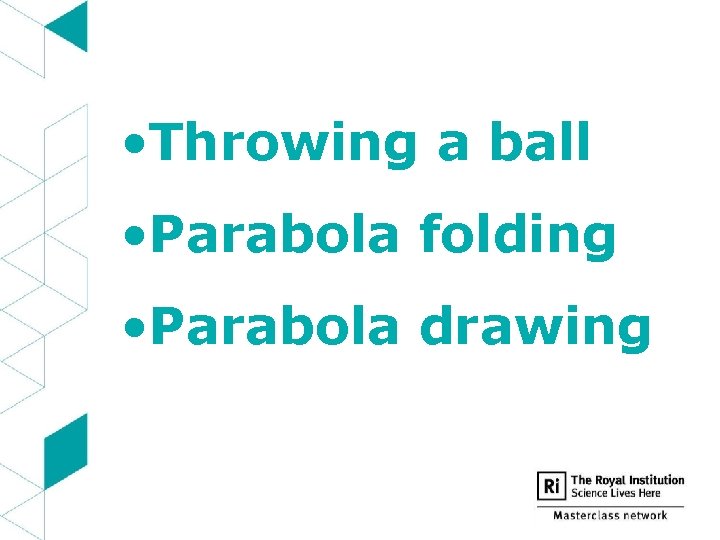  • Throwing a ball • Parabola folding • Parabola drawing 