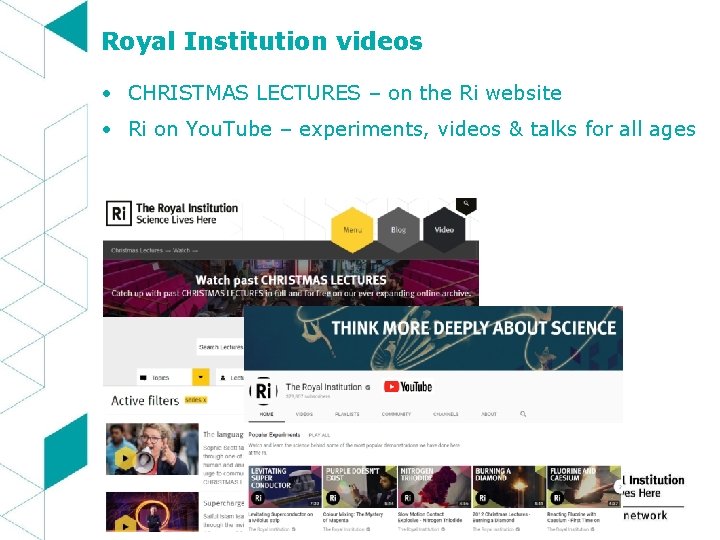 Royal Institution videos • CHRISTMAS LECTURES – on the Ri website • Ri on