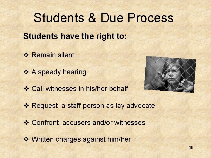 Students & Due Process Students have the right to: v Remain silent v A
