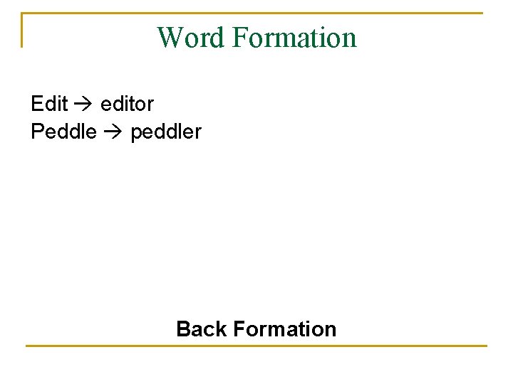Word Formation Edit editor Peddle peddler Back Formation 