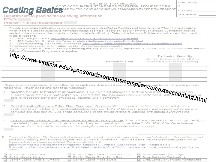 Costing Basics http: / /www . virgin ia. edu /spon s oredp rogra ms/co