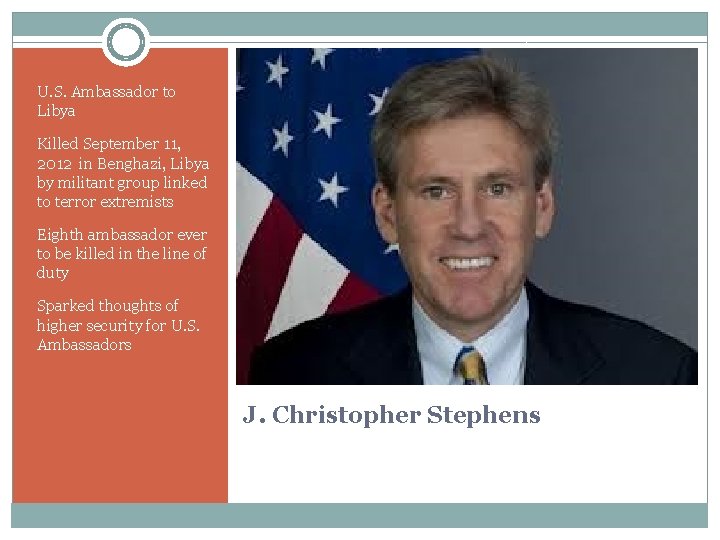 U. S. Ambassador to Libya Killed September 11, 2012 in Benghazi, Libya by militant