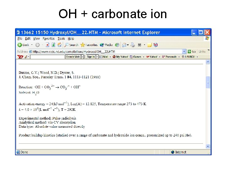 OH + carbonate ion 